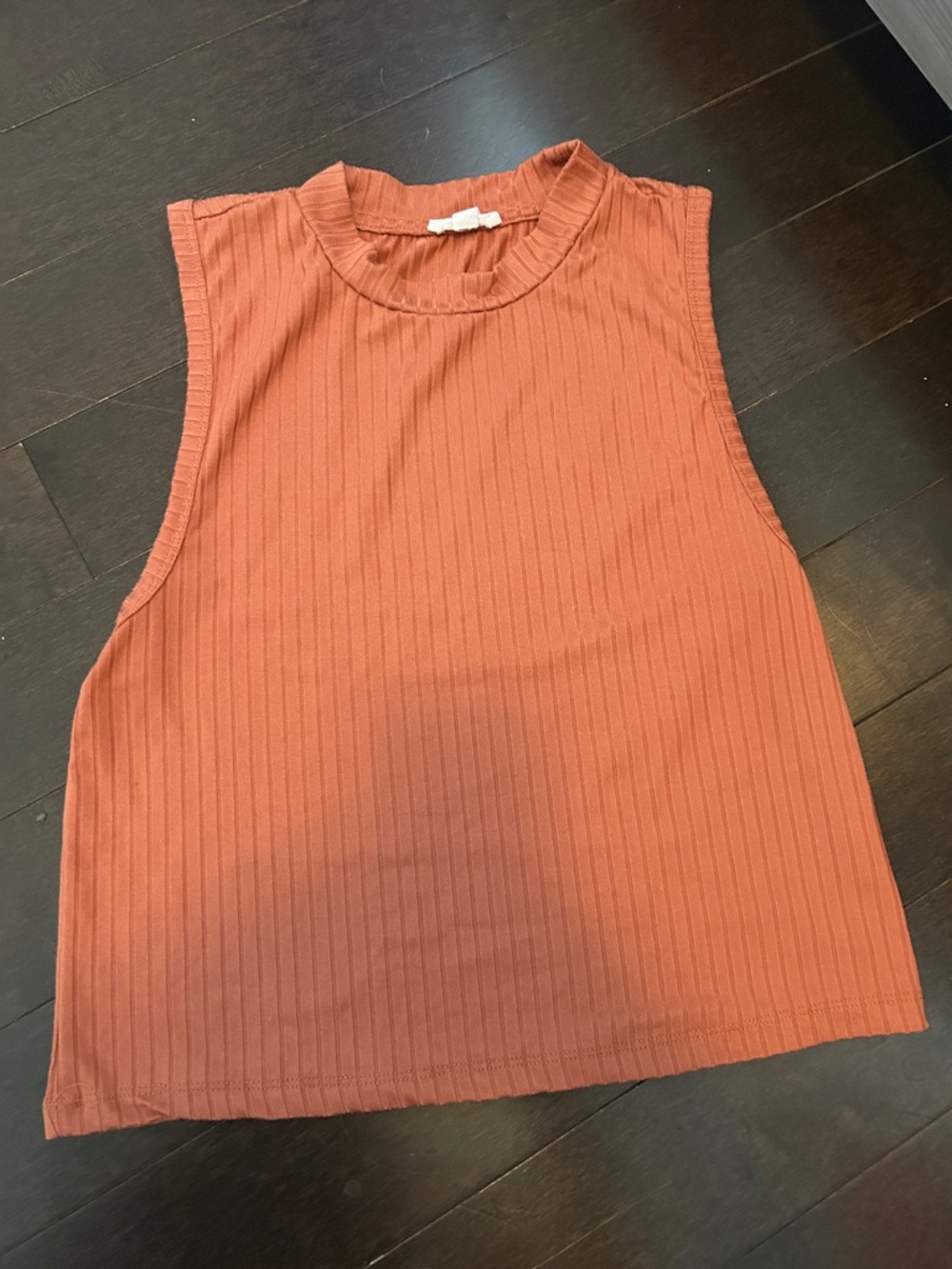 Sleeveless Ribbed Mock Neck Top in Rust